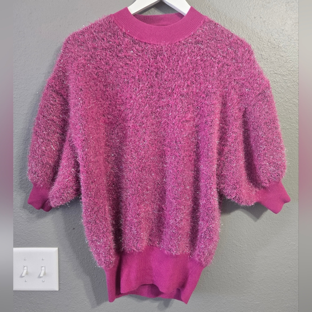 Anthropologie Maeve The Violetta Pink Tinsel Open Back Sweater Size Small